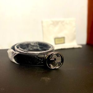 New Black Gucci Signature Leather Belt Size 115